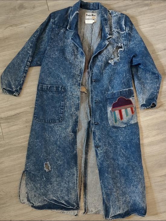 Pioneer Wear Jackets & Blazers - PIONEER WEAR Vintage Denim Trench Coat with Leather Thunderbird SZ 8
